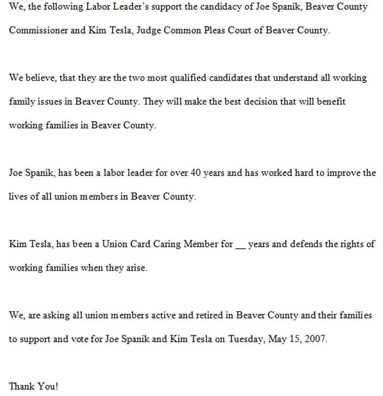 Uncompleted letter allegedly found on a county computer used by Commissioner Joe Spanik's secretary.